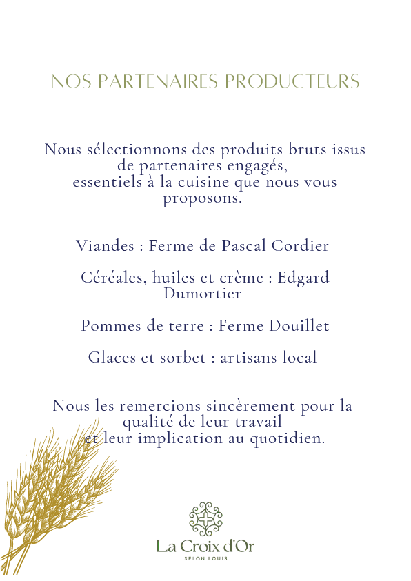 Carte et menus du restaurant La Croix d'Or selon Louis à Pavilly