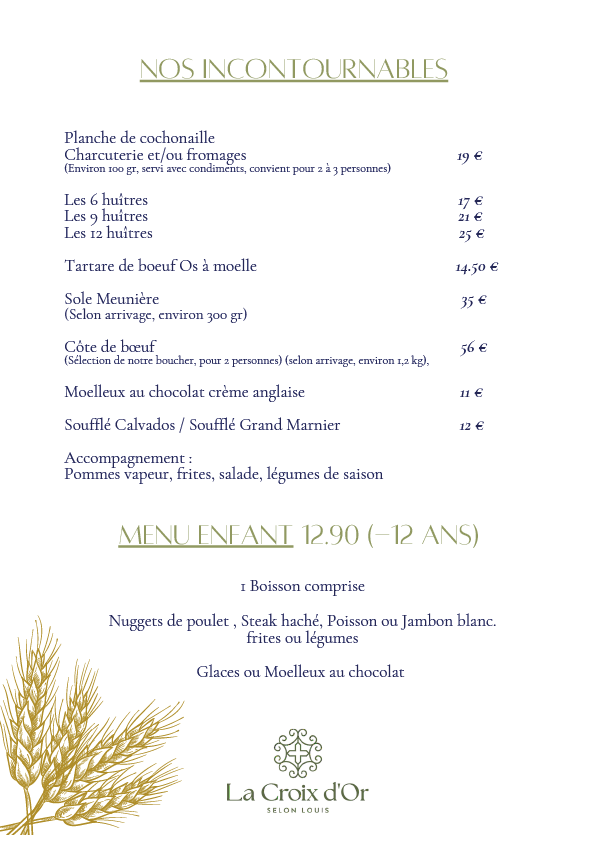 Carte et menus du restaurant La Croix d'Or selon Louis à Pavilly