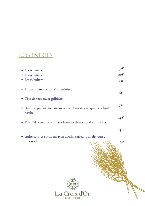 Carte et menus du restaurant La Croix d'Or selon Louis à Pavilly