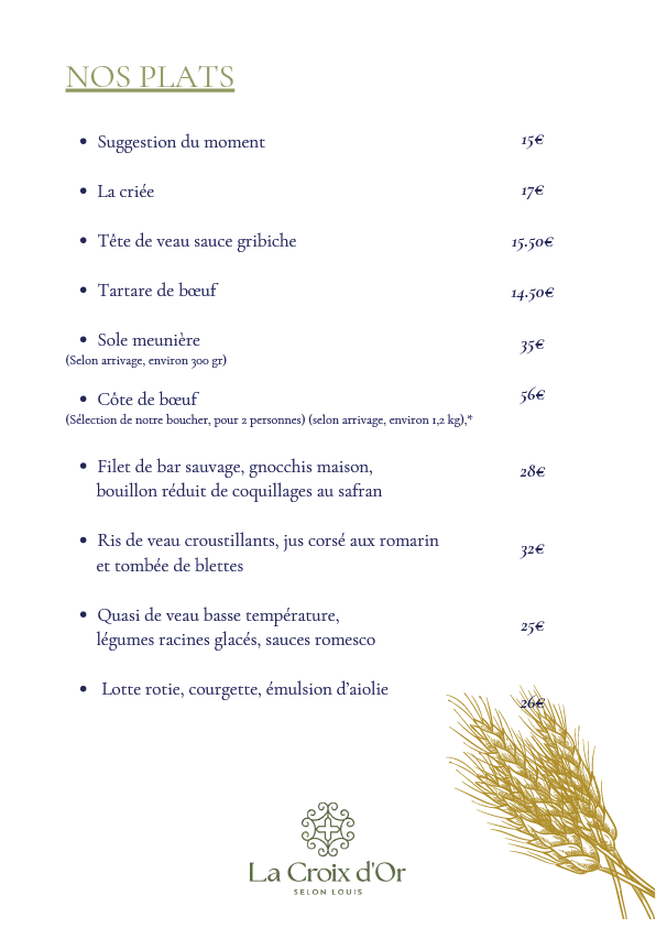 Carte et menus du restaurant La Croix d'Or selon Louis à Pavilly