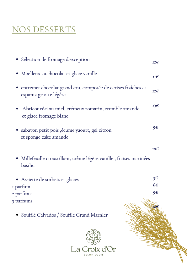 Carte et menus du restaurant La Croix d'Or selon Louis à Pavilly