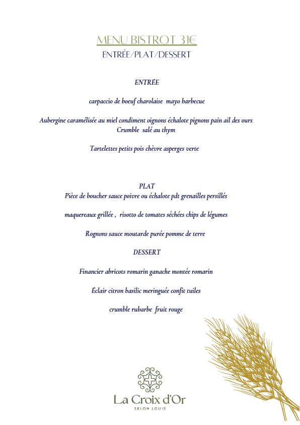 Carte et menus du restaurant La Croix d'Or selon Louis à Pavilly