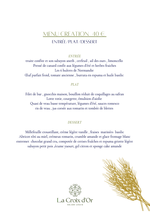 Carte et menus du restaurant La Croix d'Or selon Louis à Pavilly