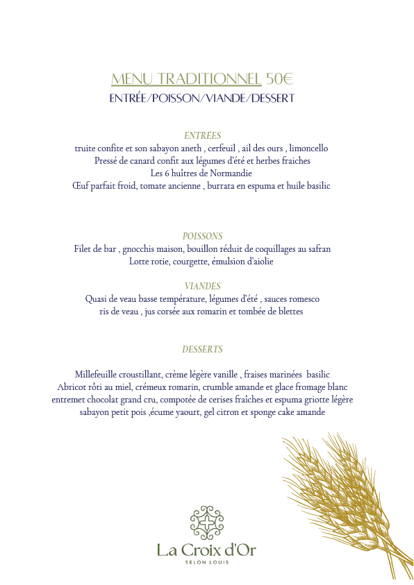 Carte et menus du restaurant La Croix d'Or selon Louis à Pavilly