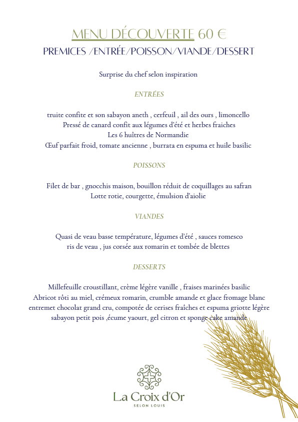 Carte et menus du restaurant La Croix d'Or selon Louis à Pavilly