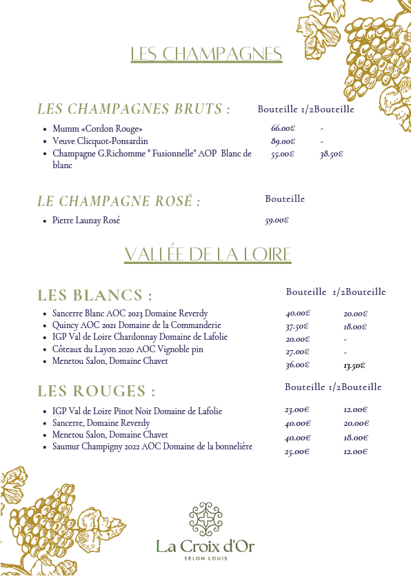 Carte et menus du restaurant La Croix d'Or selon Louis à Pavilly