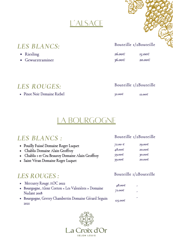 Carte et menus du restaurant La Croix d'Or selon Louis à Pavilly