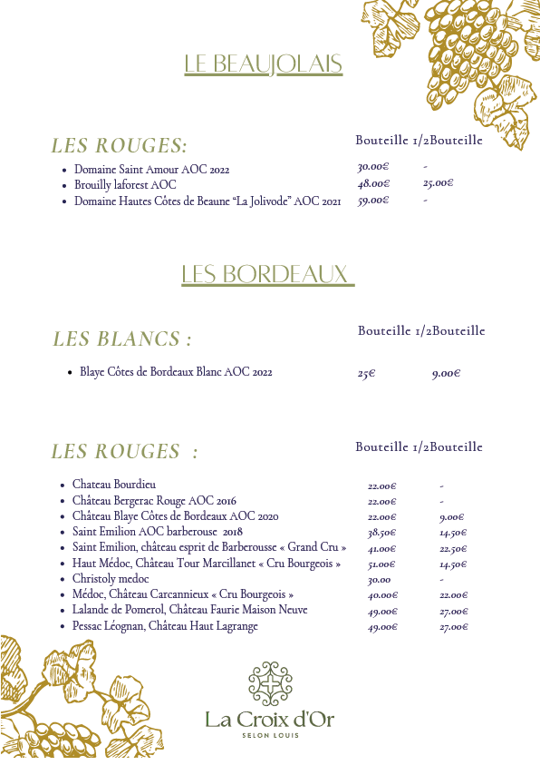 Carte et menus du restaurant La Croix d'Or selon Louis à Pavilly