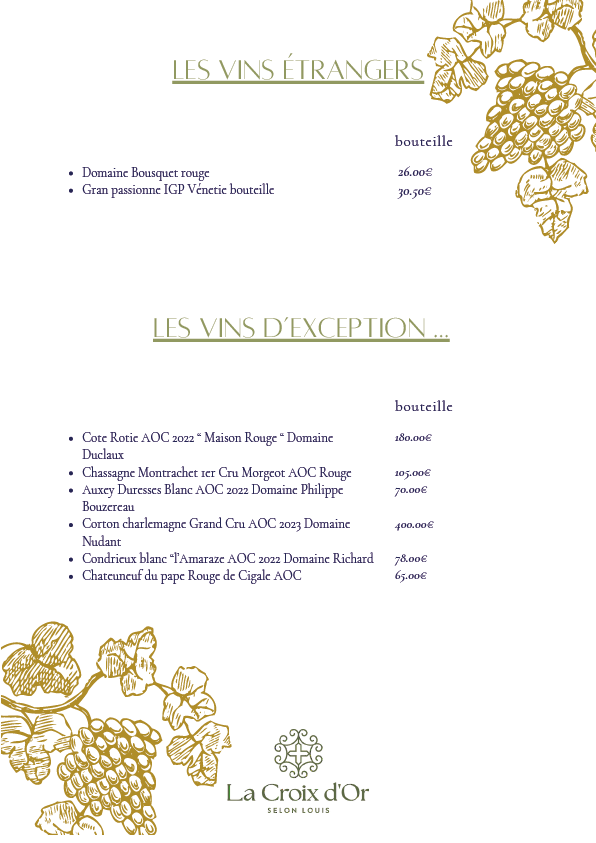 Carte et menus du restaurant La Croix d'Or selon Louis à Pavilly