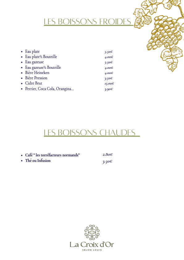 Carte et menus du restaurant La Croix d'Or selon Louis à Pavilly